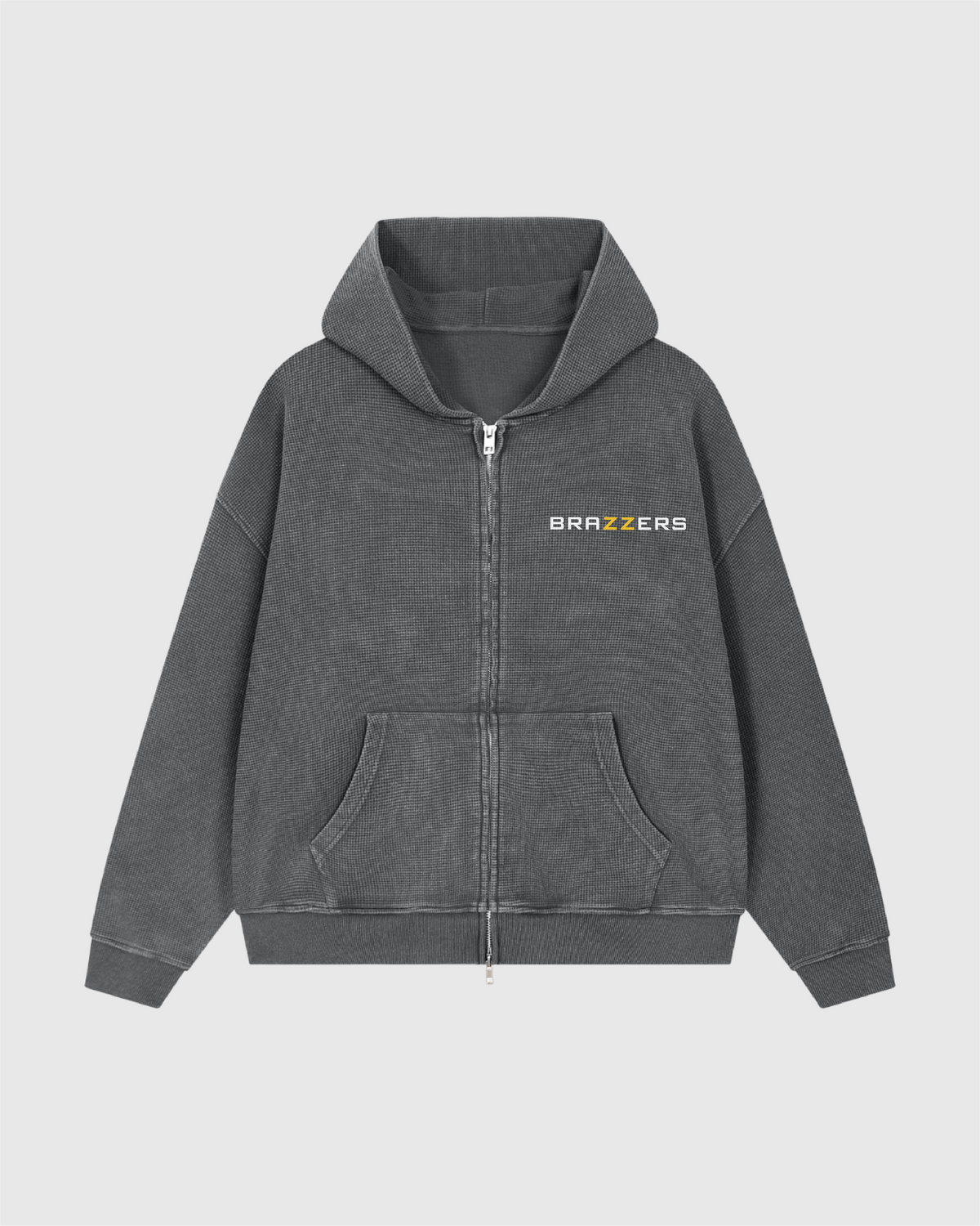Unisex Vintage Wash Boxy Waffle Full Zip Hoodie