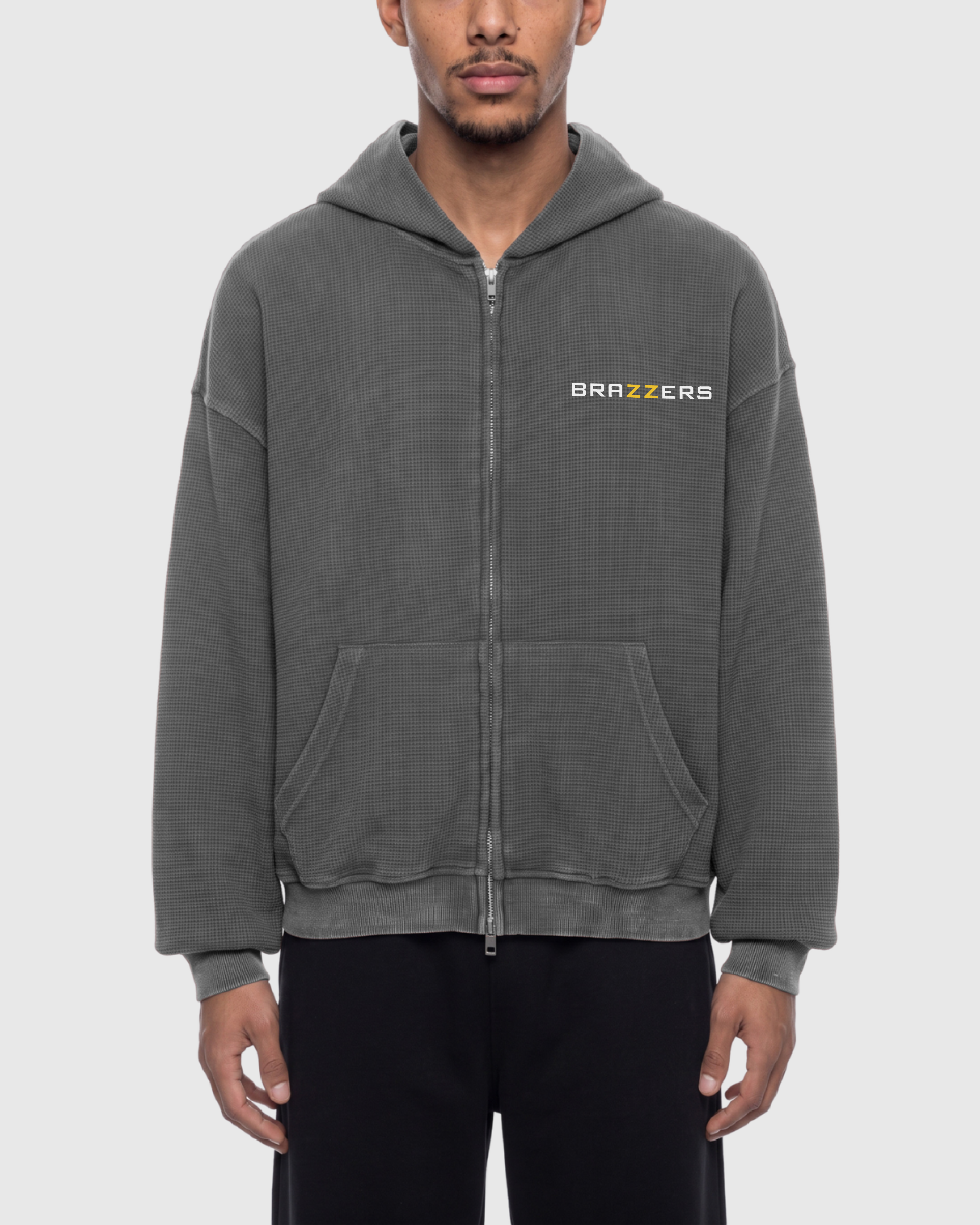 Unisex Vintage Wash Boxy Waffle Full Zip Hoodie