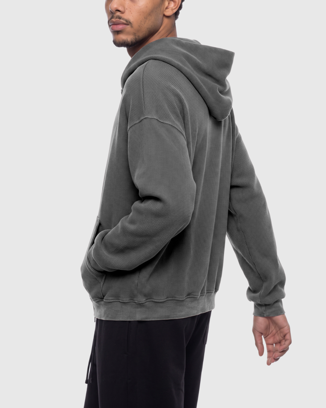 Unisex Vintage Wash Boxy Waffle Full Zip Hoodie