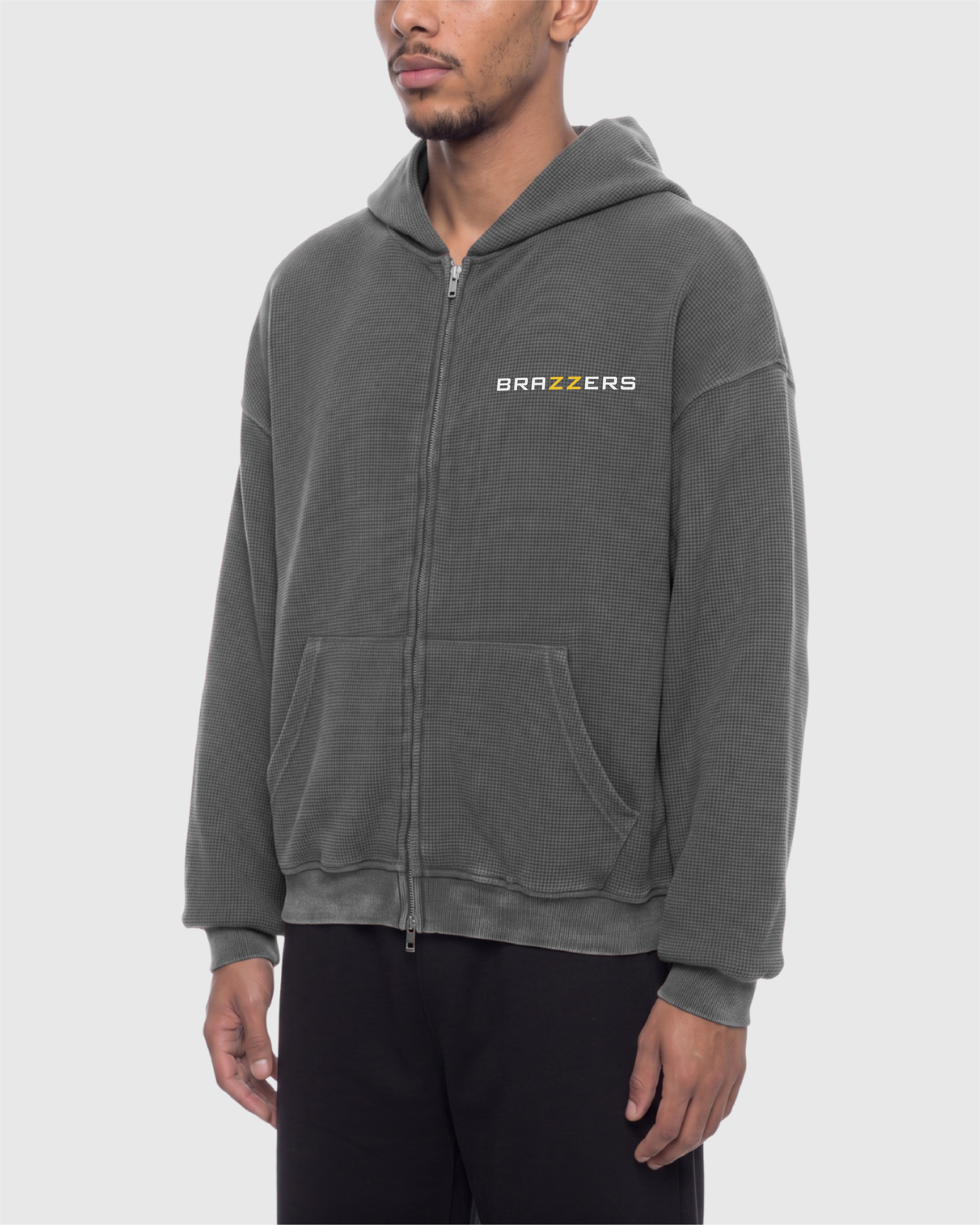 Unisex Vintage Wash Boxy Waffle Full Zip Hoodie