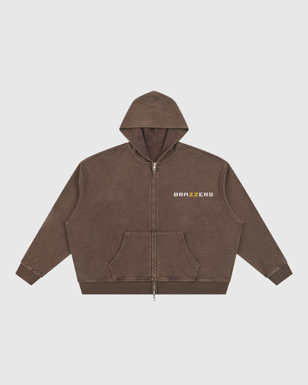 Unisex Vintage Wash Boxy Waffle Full Zip Hoodie