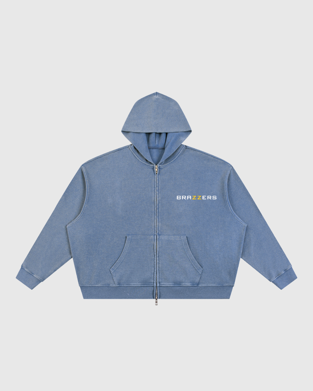Unisex Vintage Wash Boxy Waffle Full Zip Hoodie