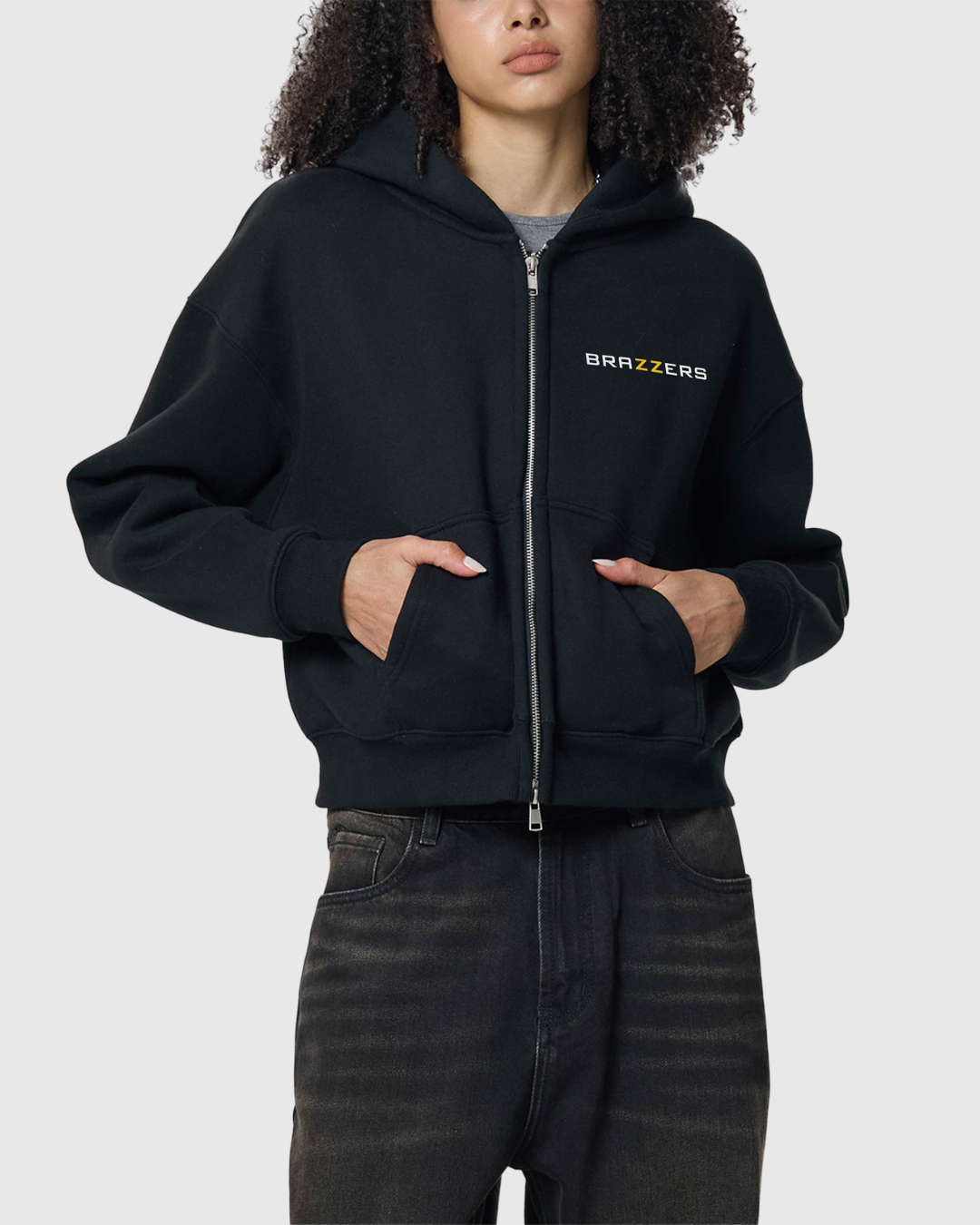 Women's Fleeced Zip-Up Cropped Hoodie