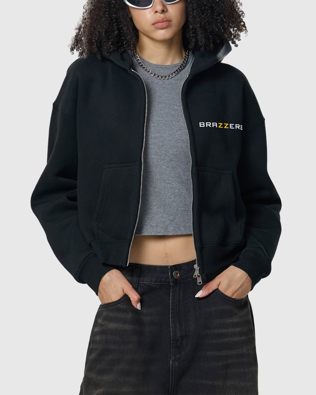 Women's Fleeced Zip-Up Cropped Hoodie